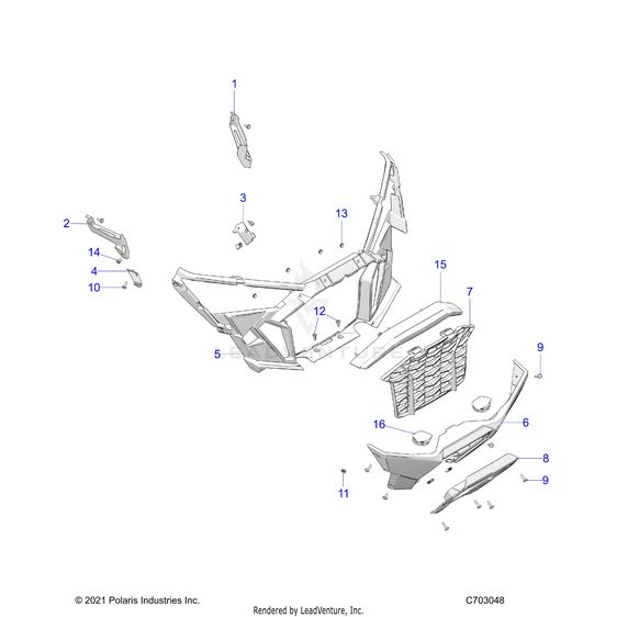 An Image of a Genuine Polaris Parts Schematic Diagram showing the schematic - BODY: FRONT BUMPER - 2022 POLARIS RZR PRO XP 4 SPORT EVAP