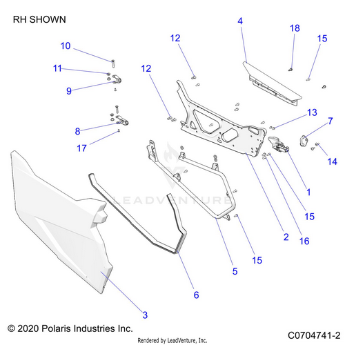 An Image of a Genuine Polaris Parts Schematic Diagram showing the schematic - BODY: DOORS - 2022 POLARIS RZR TRAIL 900 PREMIUM