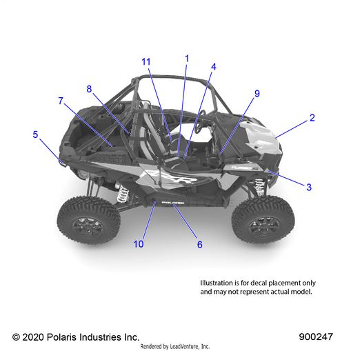 An Image of a Genuine Polaris Parts Schematic Diagram showing the schematic - BODY: DECALS COMMON - 2021 POLARIS RZR TURBO S