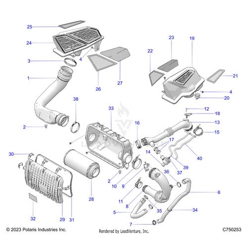 An Image of a Genuine Polaris Parts Schematic Diagram showing the schematic - ENGINE: AIR INTAKE SYSTEM - 2026 POLARIS RZR PRO S SPORT