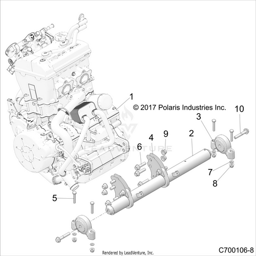 An Image of a Genuine Polaris Parts Schematic Diagram showing the schematic - ENGINE: MOUNTING & LONG BLOCK - 2018 POLARIS RZR RS1