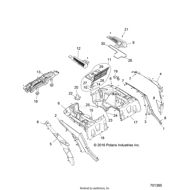 An Image of a Genuine Polaris Parts Schematic Diagram showing the schematic - BODY: REAR RACK AND FENDERS - 2018 POLARIS RZR XP 4 TURBO