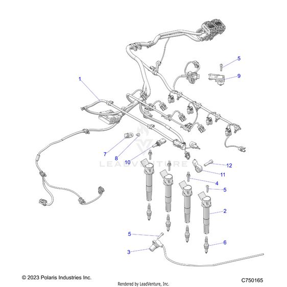 An Image of a Genuine Polaris Parts Schematic Diagram showing the schematic - ELECTRICAL: WIRE HARNESS ENGINE - 2025 POLARIS RZR PRO R 4 SPORT