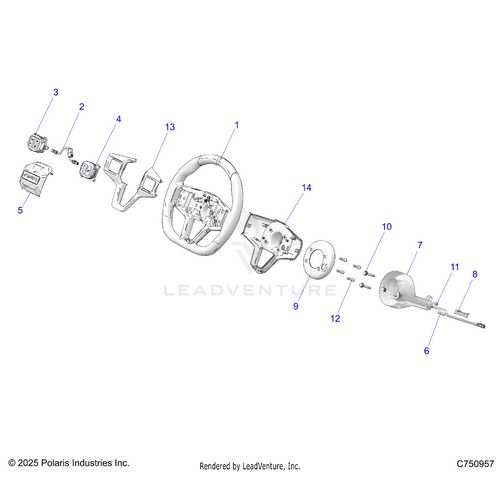 An Image of a Genuine Polaris Parts Schematic Diagram showing the schematic - STEERING: WHEEL - 2025 POLARIS RZR PRO R FACTORY ARMORED LE ULTIMATE