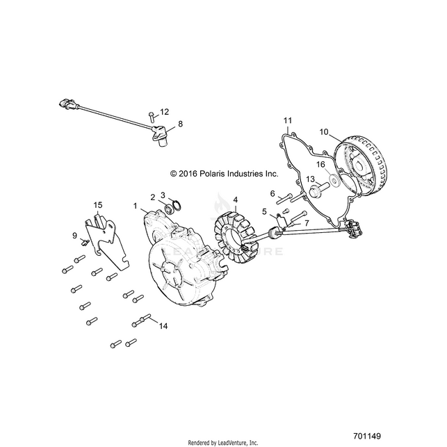 An Image of a Genuine Polaris Parts Schematic Diagram showing the schematic - ENGINE: STATOR and COVER - 2019 POLARIS RZR S 1000 EPS