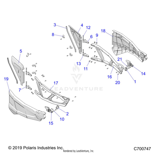 An Image of a Genuine Polaris Parts Schematic Diagram showing the schematic - BODY: DOORS - 2020 POLARIS RZR TURBO S VELOCITY