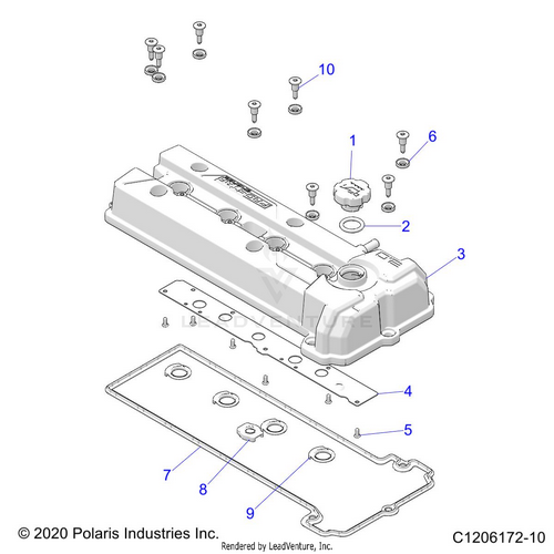 An Image of a Genuine Polaris Parts Schematic Diagram showing the schematic - ENGINE: VALVE COVER - 2023 POLARIS RZR PRO R ULTIMATE TROY LEE DESIGNS