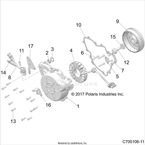 An Image of a Genuine Polaris Parts Schematic Diagram showing the schematic - ENGINE: STATOR AND FLYWHEEL - 2020 POLARIS RZR RS1
