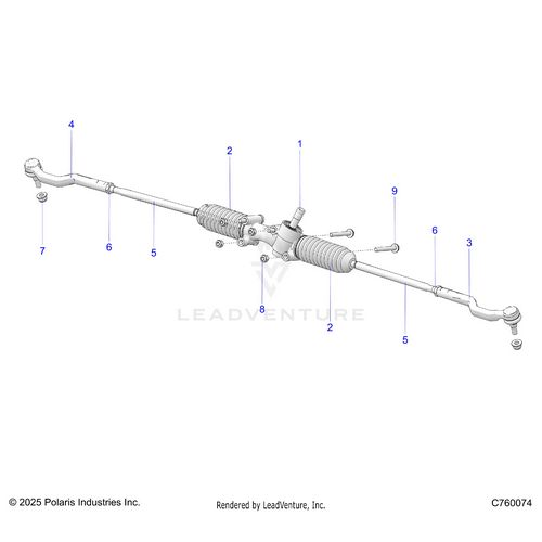 An Image of a Genuine Polaris Parts Schematic Diagram showing the schematic - STEERING: GEAR BOX - 2026 POLARIS RZR XP 4 1000 SPORT