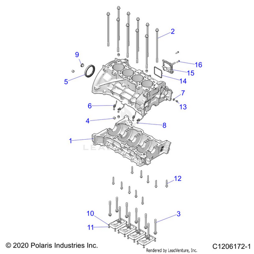 An Image of a Genuine Polaris Parts Schematic Diagram showing the schematic - ENGINE: CYLINDER BLOCK - 2023 POLARIS RZR PRO R ULTIMATE TROY LEE DESIGNS