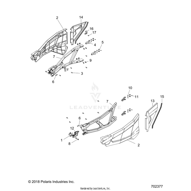 An Image of a Genuine Polaris Parts Schematic Diagram showing the schematic - BODY: DOOR - 2018 POLARIS RZR XP TURBO S