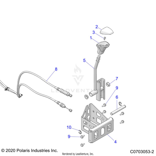 An Image of a Genuine Polaris Parts Schematic Diagram showing the schematic - DRIVE TRAIN: GEAR SELECTOR - 2023 POLARIS RZR PRO R ULTIMATE