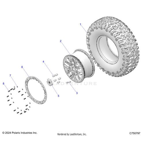 An Image of a Genuine Polaris Parts Schematic Diagram showing the schematic - WHEELS: FRONT/REAR - 2025 POLARIS RZR PRO R FACTORY ARMORED LE ULTIMATE