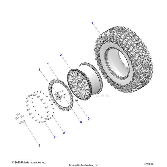 An Image of a Genuine Polaris Parts Schematic Diagram showing the schematic - WHEELS: FRONT/REAR - 2026 POLARIS RZR PRO R 4 LE