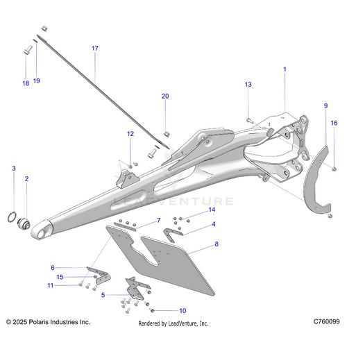 An Image of a Genuine Polaris Parts Schematic Diagram showing the schematic - SUSPENSION: REAR TRAILING ARMS - 2026 POLARIS RZR PRO R RACE H.O.
