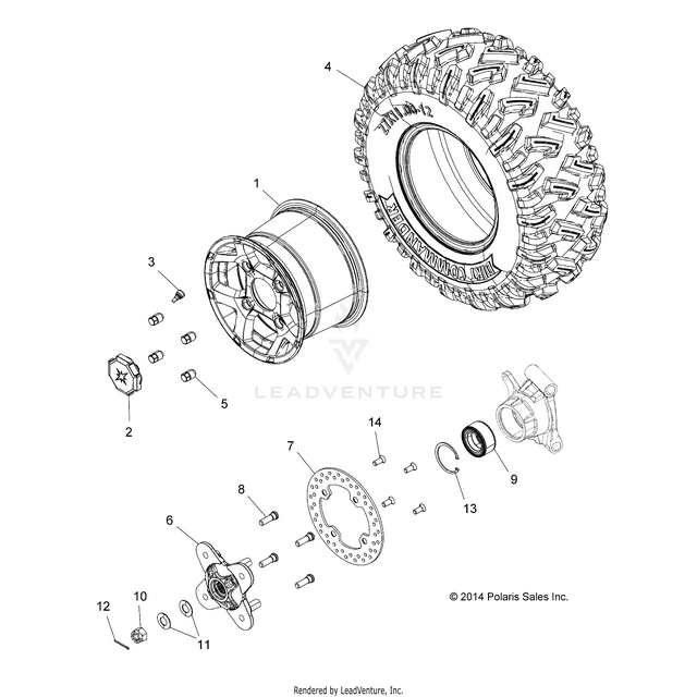 An Image of a Genuine Polaris Parts Schematic Diagram showing the schematic - WHEELS: REAR - 2016 POLARIS RZR 4 900