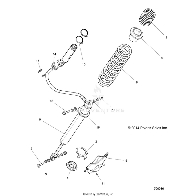 An Image of a Genuine Polaris Parts Schematic Diagram showing the schematic - SUSPENSION: REAR SHOCK MOUNTING - 2015 POLARIS RZR XP 1000