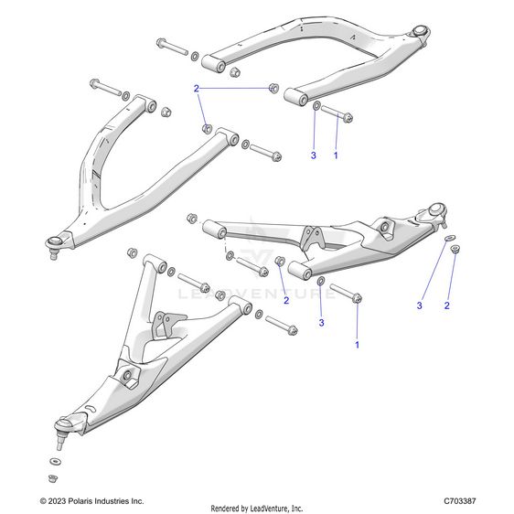 An Image of a Genuine Polaris Parts Schematic Diagram showing the schematic - SUSPENSION: FRONT CONTROL ARMS MOUNTING - 2024 POLARIS RZR PRO R 4 ULTIMATE