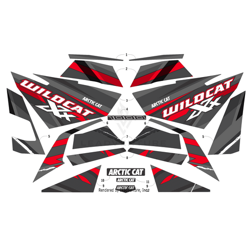 The Arctic Cat Logo Decal - Rear by Arctic Cat is a bold rear decal for your Wildcat XX, showcasing the Arctic Cat logo in red, black, gray, and white—perfect as a unique Wildcat XX UTV accessory.