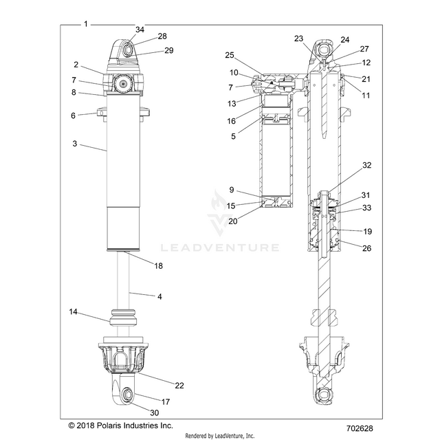 An Image of a Genuine Polaris Parts Schematic Diagram showing the schematic - SUSPENSION: FRONT SHOCK INTERNALS - 2021 POLARIS RZR TURBO S 4