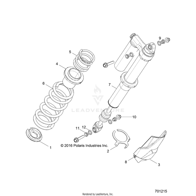 An Image of a Genuine Polaris Parts Schematic Diagram showing the schematic - SUSPENSION: REAR SHOCK MOUNTING - 2017 POLARIS RZR XP 4 1000