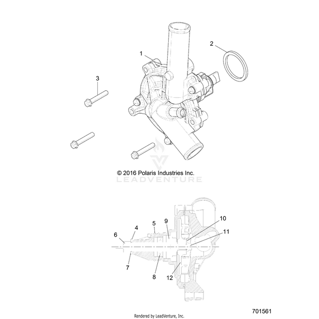 An Image of a Genuine Polaris Parts Schematic Diagram showing the schematic - ENGINE: COOLING WATERPUMP - 2016 POLARIS RZR 4 900