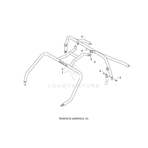 Line drawing of a Rear Canopy Hoop-Painted Black by Arctic Cat, showing five numbered parts with curved bars and hardware; perfect for those needing OEM Arctic Cat UTV accessories. LeadVenture, Inc. watermark is in the background.