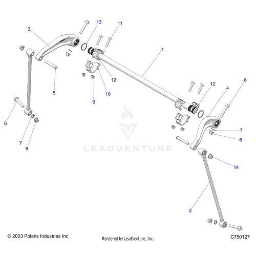 An Image of a Genuine Polaris Parts Schematic Diagram showing the schematic - SUSPENSION: REAR STABILIZER BAR - 2025 POLARIS RZR PRO R SPORT
