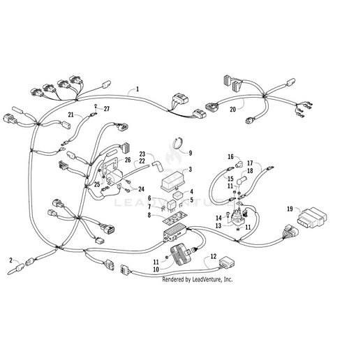 The Fuse Block Decal by Arctic Cat provides a clear layout of fuses and electrical connectors, showing numbered labels for easy identification as part of your UTVs OEM Arctic Cat parts and accessories system.
