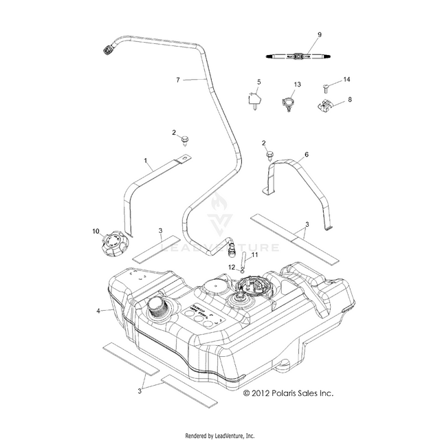 An Image of a Genuine Polaris Parts Schematic Diagram showing the schematic - BODY: FUEL TANK - 2016 POLARIS RZR 570