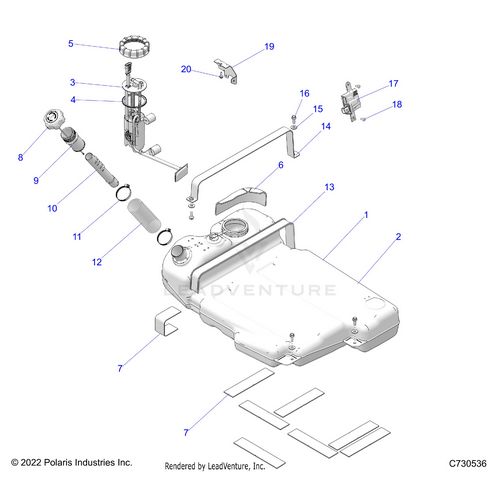An Image of a Genuine Polaris Parts Schematic Diagram showing the schematic - FUEL: SYSTEM TANK - 2024 POLARIS RZR PRO XP ULTIMATE