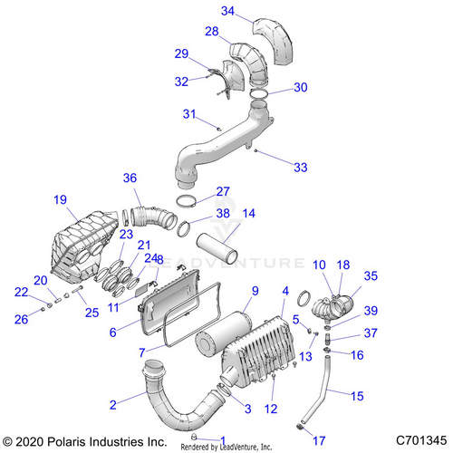 An Image of a Genuine Polaris Parts Schematic Diagram showing the schematic - ENGINE: AIR INTAKE SYSTEM - 2021 POLARIS RZR XP 4 1000 HIGH LIFTER