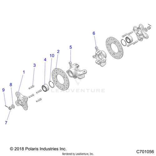 An Image of a Genuine Polaris Parts Schematic Diagram showing the schematic - SUSPENSION: FRONT CARRIER AND HUB - 2024 POLARIS RZR PRO XP 4 ULTIMATE