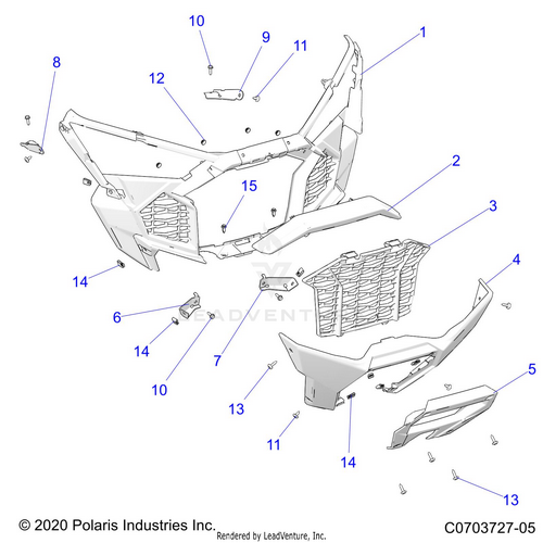 An Image of a Genuine Polaris Parts Schematic Diagram showing the schematic - BODY: FRONT BUMPER - 2022 POLARIS RZR PRO R SPORT/PREMIUM