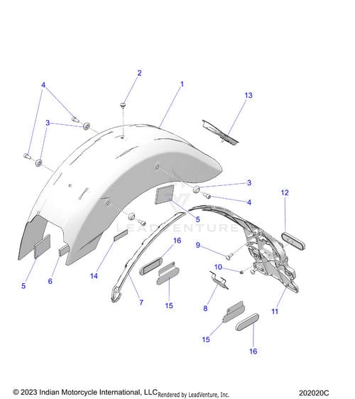 Exploded diagram of the Bracket Retention Wire License Plate by Polaris, showing individual numbered OEM parts including the wire, fender, brackets, and attachment hardware, with lines indicating each parts position in the assembly.