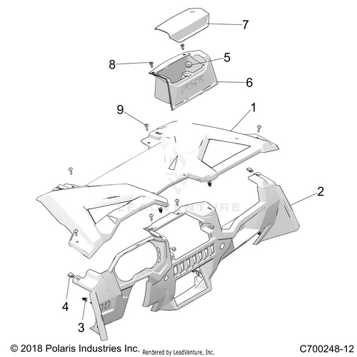 An Image of a Genuine Polaris Parts Schematic Diagram showing the schematic - BODY: DASH - 2022 POLARIS RZR XP 4 1000 HIGH LIFTER