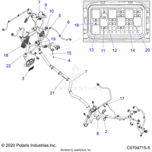 An Image of a Genuine Polaris Parts Schematic Diagram showing the schematic - ELECTRICAL: WIRE HARNESS - 2022 POLARIS RZR TRAIL S 1000 PREMIUM