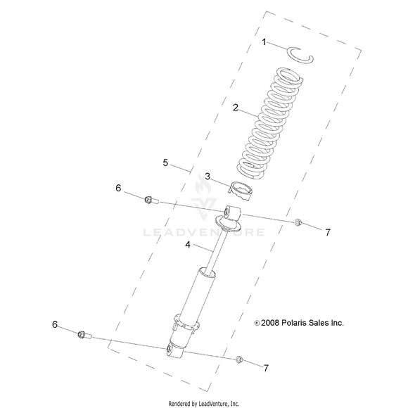 An Image of a Genuine Polaris Parts Schematic Diagram showing the schematic - SUSPENSION: SHOCK FRONT - 2017 POLARIS RZR 170