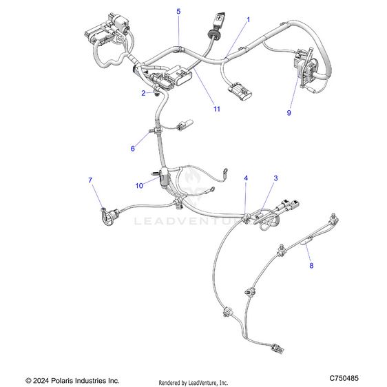 An Image of a Genuine Polaris Parts Schematic Diagram showing the schematic - ELECTRICAL: HARNESS RIDE COMMAND - 2025 POLARIS RZR XP 1000 PREMIUM