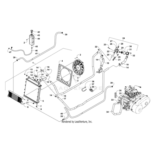 Line diagram of an engine cooling system with labeled, numbered parts—radiator, fan, reservoir, fittings, connections, and Oil Hose-1 (Rb: 0410-319) by Arctic Cat—with options for genuine OEM Arctic Cat replacements.
