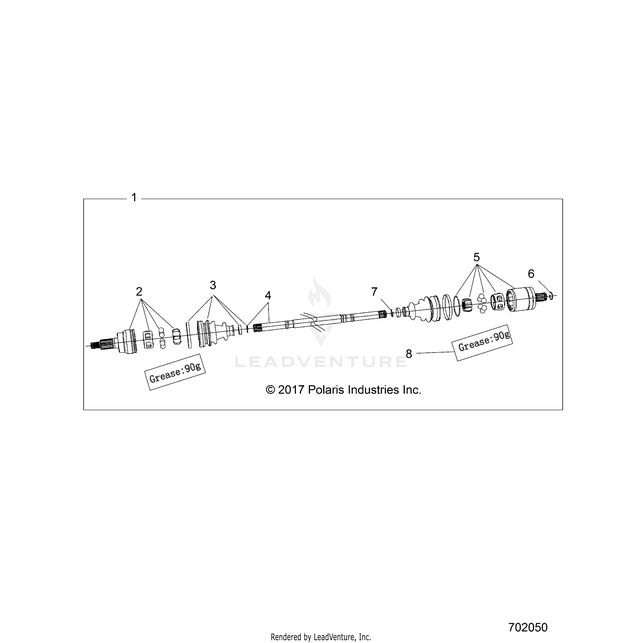 An Image of a Genuine Polaris Parts Schematic Diagram showing the schematic - DRIVE TRAIN: FRONT HALF SHAFT - 2020 POLARIS RZR 900 EPS RIDE COMMAND