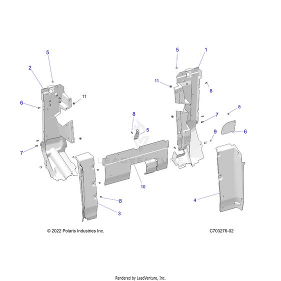 An Image of a Genuine Polaris Parts Schematic Diagram showing the schematic - BODY: REAR CLOSEOFF SIDE PANELS - 2023 POLARIS RZR PRO R RIDE COMMAND