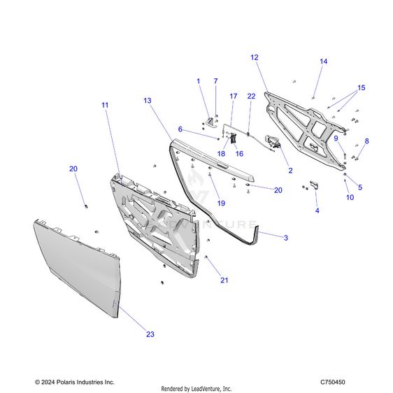 An Image of a Genuine Polaris Parts Schematic Diagram showing the schematic - BODY: DOORS - 2025 POLARIS RZR XP 1000 PREMIUM