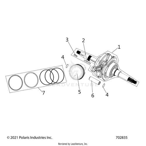 An Image of a Genuine Polaris Parts Schematic Diagram showing the schematic - ENGINE: CRANKSHAFT CONNECTING ROD AND PISTON - 2024 POLARIS RZR 200 EVAP