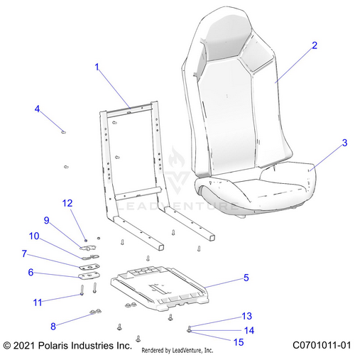 An Image of a Genuine Polaris Parts Schematic Diagram showing the schematic - BODY: SEAT ASM. AND SLIDER - 2022 POLARIS RZR 900 TRAIL