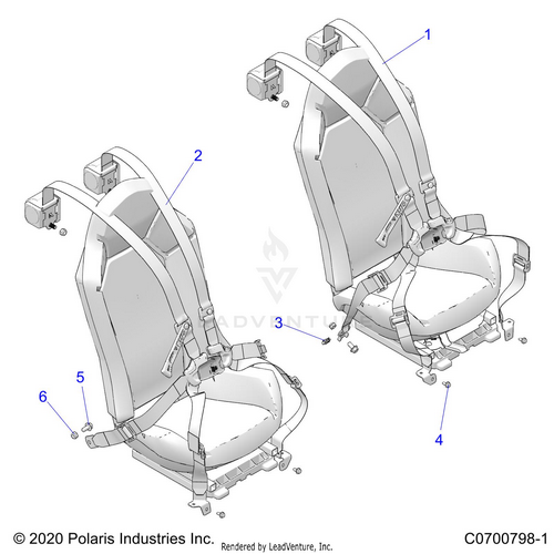 An Image of a Genuine Polaris Parts Schematic Diagram showing the schematic - BODY: SEAT BELT MOUNTING - 2021 POLARIS RZR XP 1000 TRAILS & ROCKS