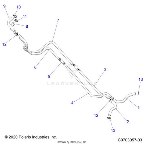 An Image of a Genuine Polaris Parts Schematic Diagram showing the schematic - ENGINE: COOLING HOSES AND RELATED - 2024 POLARIS RZR PRO R ULTIMATE