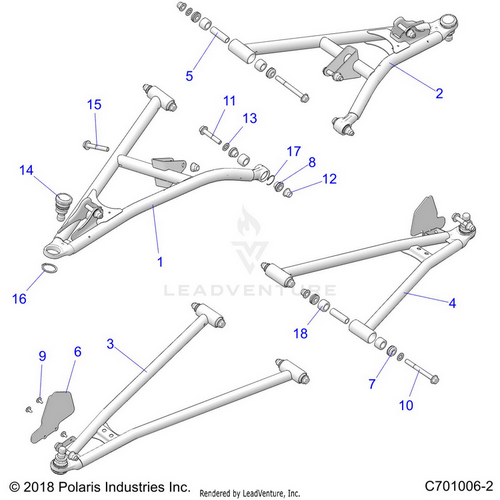 An Image of a Genuine Polaris Parts Schematic Diagram showing the schematic - SUSPENSION: FRONT CONTROL ARMS - 2020 POLARIS RZR XP TURBO