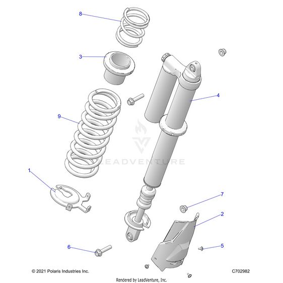 An Image of a Genuine Polaris Parts Schematic Diagram showing the schematic - SUSPENSION: REAR SHOCK MOUNTING STANDARD/PREMIUM - 2022 POLARIS RZR TURBO R 4 SPORT
