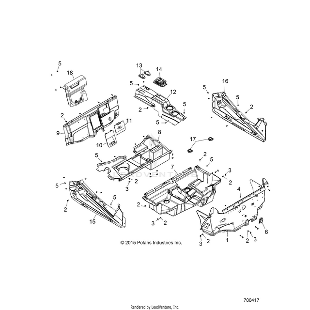An Image of a Genuine Polaris Parts Schematic Diagram showing the schematic - BODY: FLOOR and ROCKER PANELS - 2016 POLARIS RZR S 1000 EPS